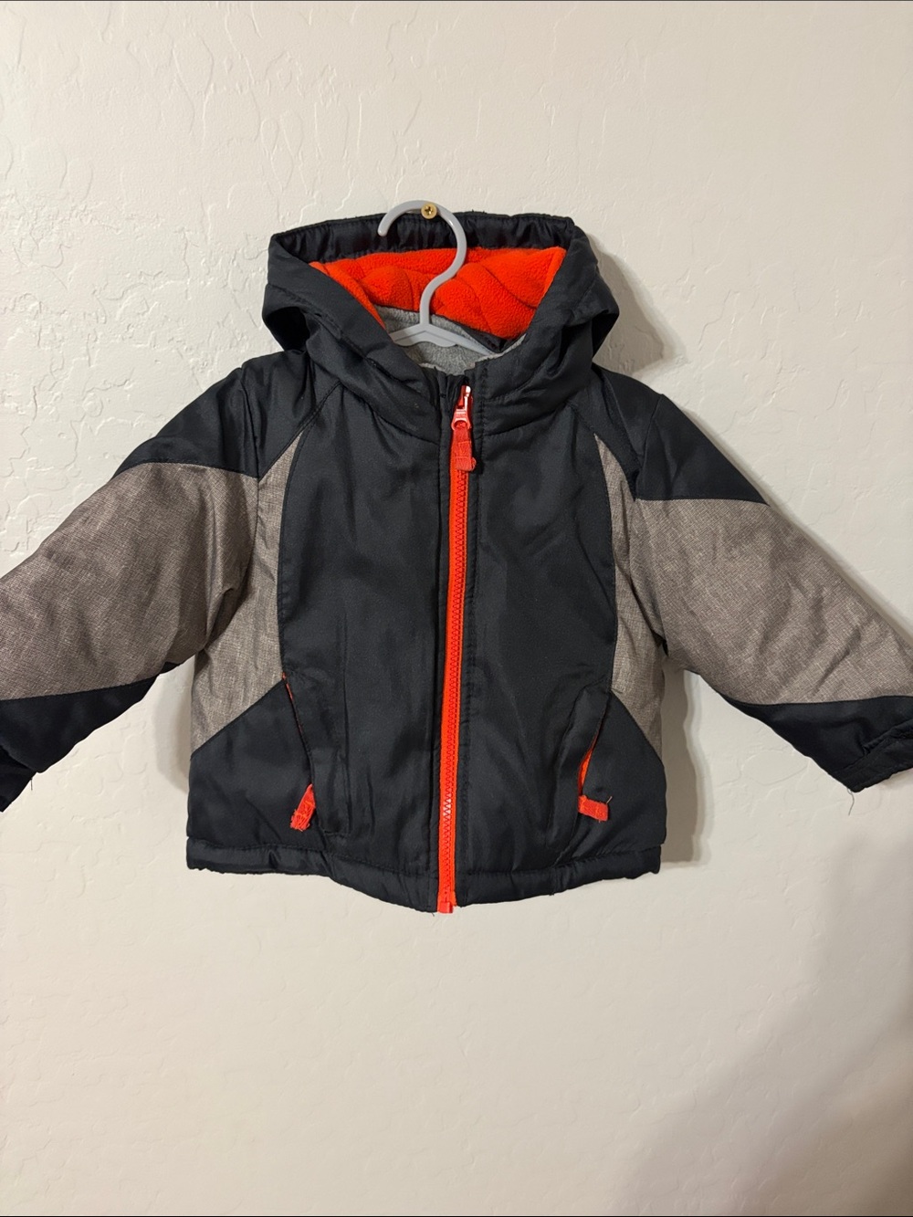 Carter's Black and Gray Puffer Jacket with Bright Orange Accents